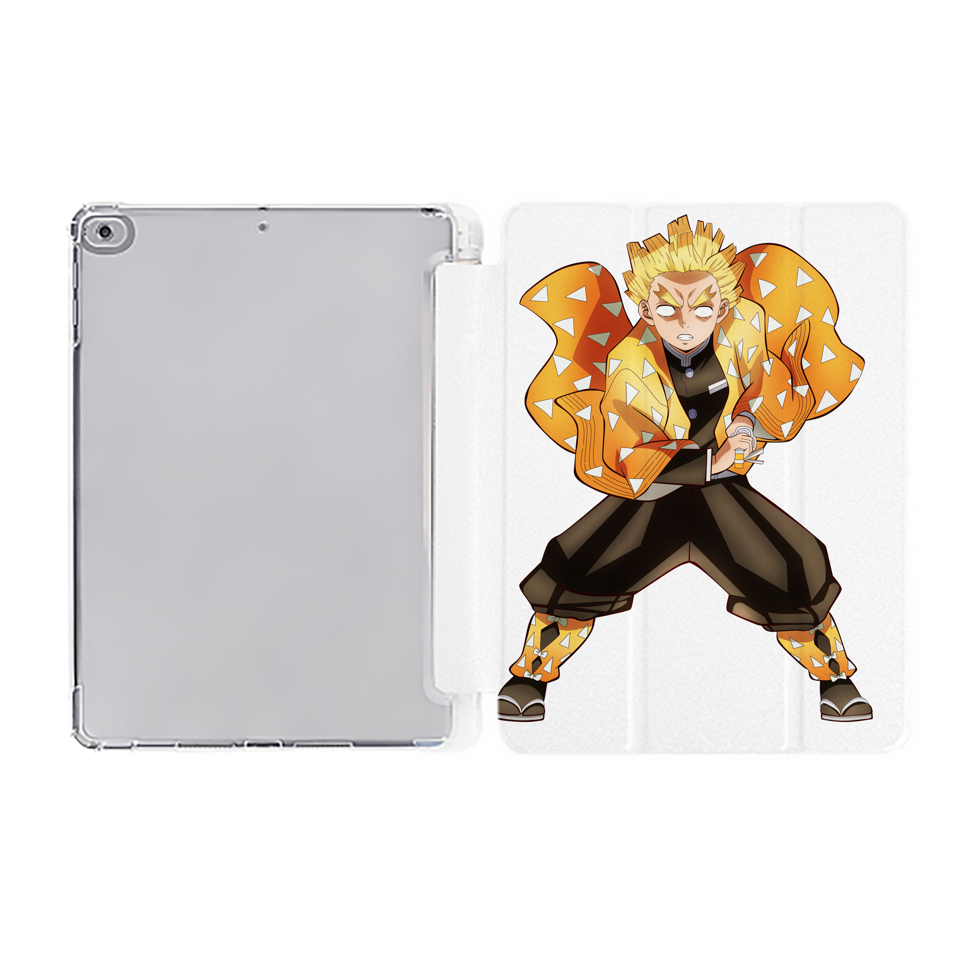 （画像用） 鬼滅の刃（きめつのやいば）我妻 善逸／あがつま ぜんいつ Agatsuma Zenitsu IPad ケース ペン収納付き 三つ折りスタンド PUレザー×シリコン 対応機種9.5/10.5/10.9インチ